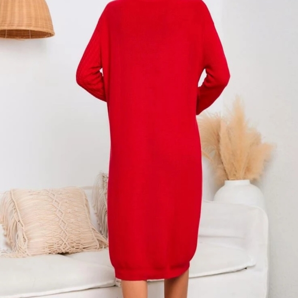 Long neck turtleneck drop shoulder sweater dress red size 8/10 - Picture 2 of 6